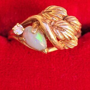 CUSTOM-MADE 14k GOLD, OPAL & DIAMOND RING